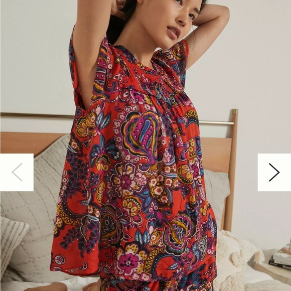 Anthropologie Sweet Dreams Smocked Sleep Top Blouse size Small Boho Paisley - Picture 1 of 5